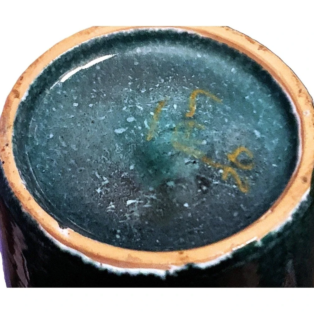 Vase Italy Art Deco - Mid-Century Turquoise Gray Yellow Signed Vintage 8.5